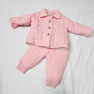 Just Lizzy Baby's Quilted Jacket with Collar and Pajama Set Color Pink‎ 3/6 M